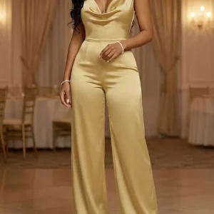Women Sleeveless V Neck Wide Leg Jumpsuit